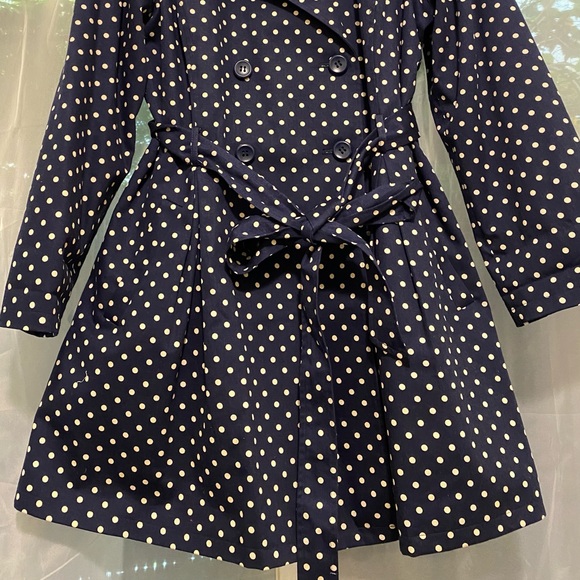 Myrtlewood ModCloth Navy Blue With White Polka Dot Trench Coat SZ 2XL - Picture 2 of 7